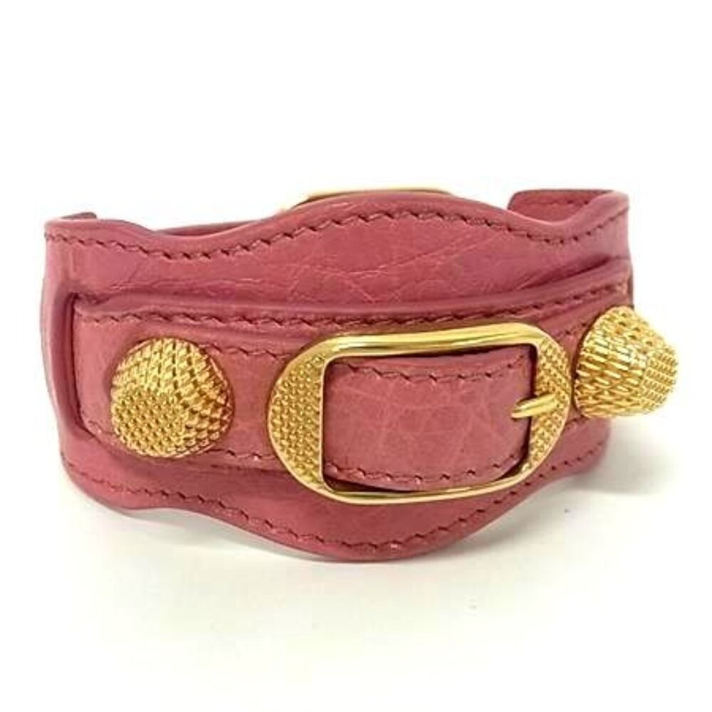 Balenciaga Leather Bracelet Bangle Accessories Size S Pink